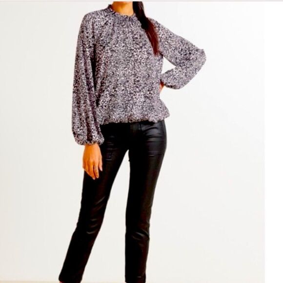 Allison Joy Evereve Mock Neck Blouse Pink Gray Size xs Long Sleeve - Picture 1 of 14